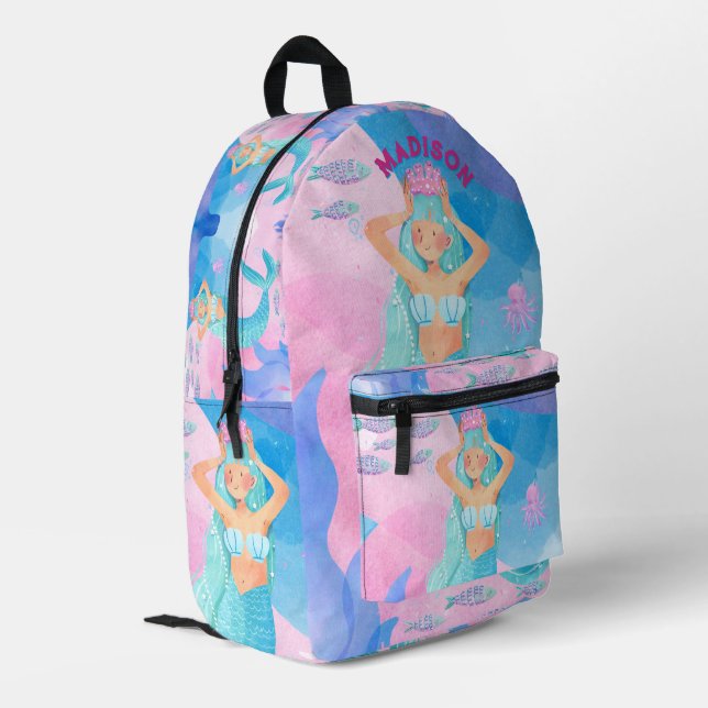Sac À Dos Imprimé Conception girly avec une sirène mignonne rose et  (Coin arrière gauche)