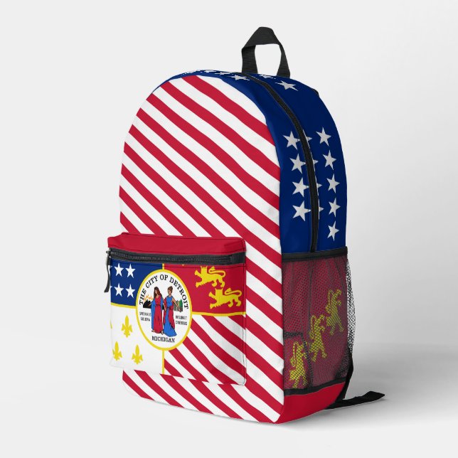 Sac À Dos Imprimé Conception sur le thème du drapeau de Détroit, fie (Coin arrière droit)