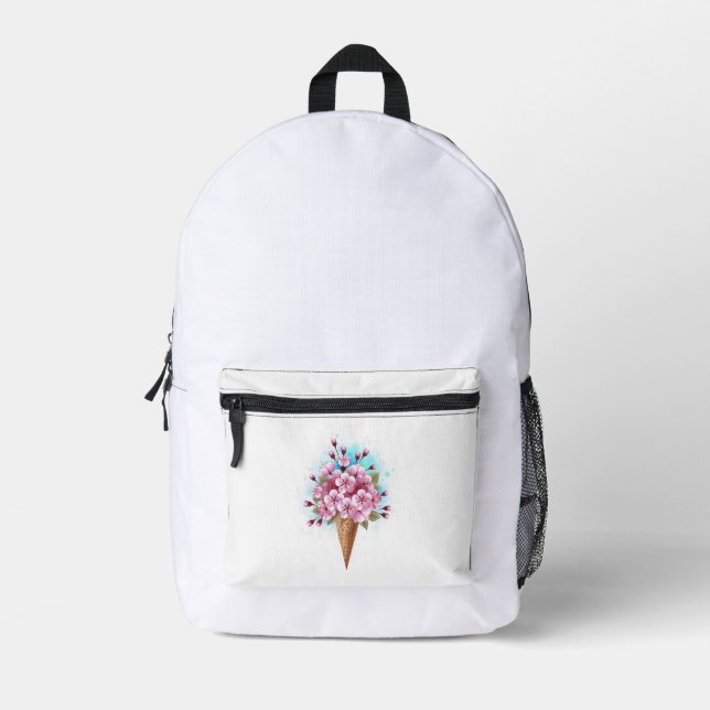 Sac À Dos Imprimé Cône rose Sakura crème glacée gaufre (Recto)