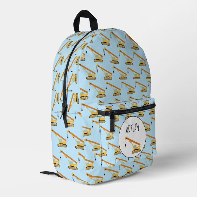 Sac À Dos Imprimé Construction de grue Camion Bébé Nom personnalisé (Coin arrière gauche)