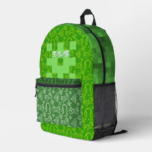 Sac À Dos Imprimé Contrôleur vert personnalisé Pixel Gamer Imprimé