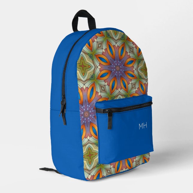 Sac À Dos Imprimé Cool Blue Mandala Motif Monogrammes Initiales (Coin arrière gauche)