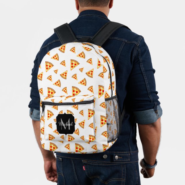 Sac À Dos Imprimé Cool fun pizza tranches motif blanc Monogramme noi (Insitu (Modèle))