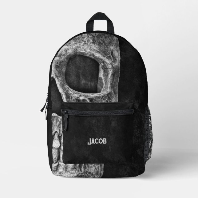 Sac À Dos Imprimé Cool gothique Crâne noir et blanc (Recto)