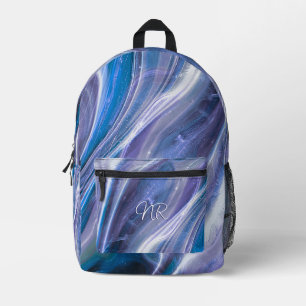 Sac À Dos Imprimé Cool Moderne Violet Bleu Marbre Ajouter Votre Mono