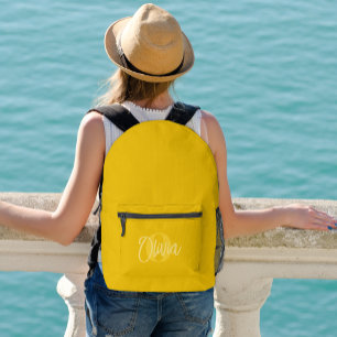 Sac À Dos Imprimé Cool Monochrome Jaune Moderne Script Monogramme