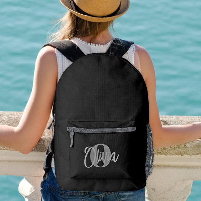 Sac À Dos Imprimé Cool Monochrome noir gris moderne Monogramme (Créateur téléchargé)