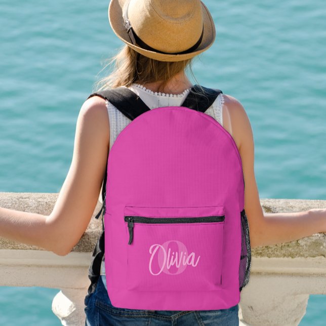 Sac À Dos Imprimé Cool Monochrome Preppy rose moderne Monogramme (Créateur téléchargé)