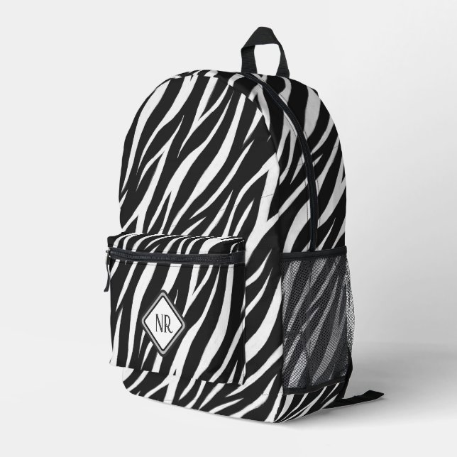 Sac À Dos Imprimé Cool noir et blanc Motif Zebra Imprimer Monogramme (Coin arrière droit)