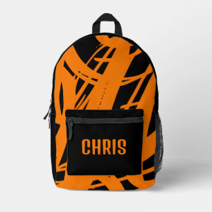 Sac À Dos Imprimé Cool Noir Et Orange Pour Garçons Filles & Enfants