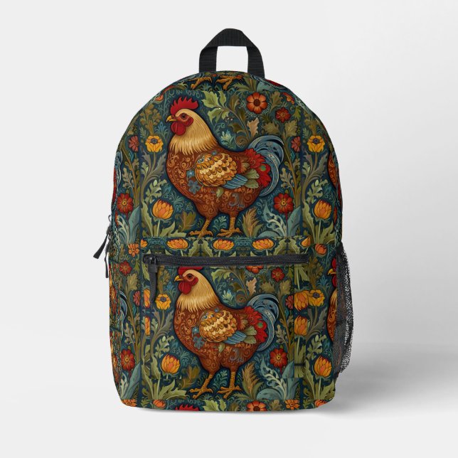 Sac À Dos Imprimé Coq rétro chic poulet de campagne (Recto)
