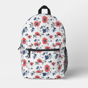 Sac À Dos Imprimé Coquelicot de corail Navy Blue Floral Botanique