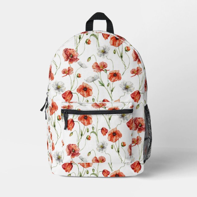 Sac À Dos Imprimé Coquelicots et fleurs sauvages blanches de prairie (Recto)