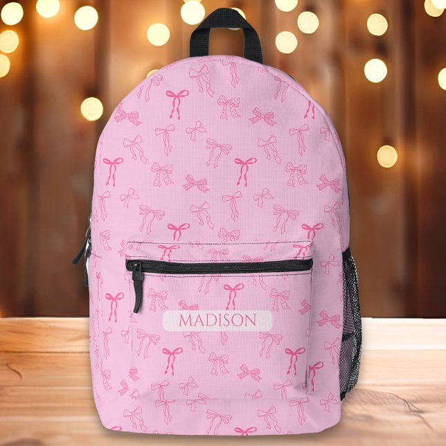 Sac À Dos Imprimé Coquette rose Bow Nom personnalisé (Créateur téléchargé)