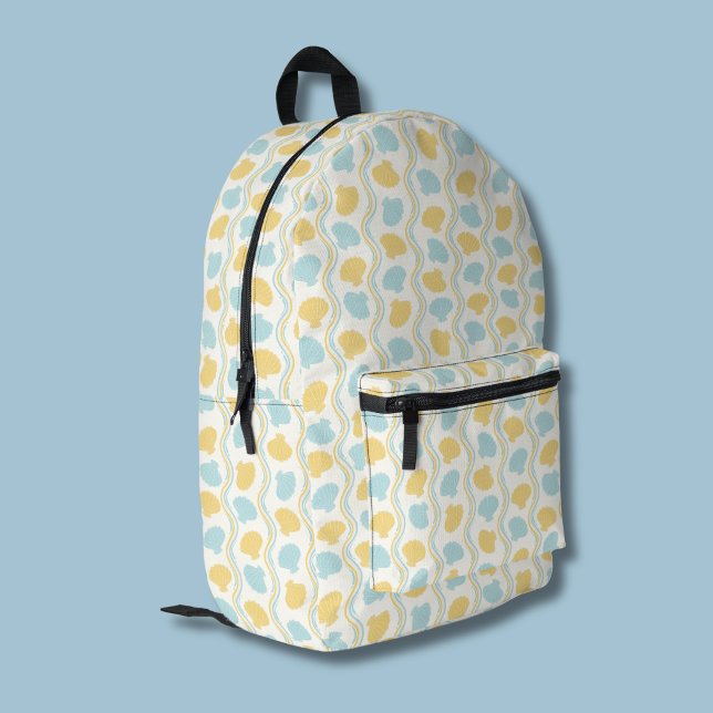 Sac À Dos Imprimé Coquillage et vagues de plage Été (Seashells and ocean waves backpack)