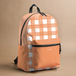Sac À Dos Imprimé Corail En vichy aquarelle Nom personnalisé Nom ini<br><div class="desc">Aquarelle rose corail en vichy sac à dos imprimé motif avec personnalisation en option.</div>
