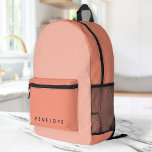 Sac À Dos Imprimé Coral Rose Feminine Girly Minimale Nom moderne<br><div class="desc">Un design minimaliste monogramme avec un arrière - plan rose pâle de corail bicolore. Le texte peut facilement être customisé pour un design aussi unique que vous êtes !</div>