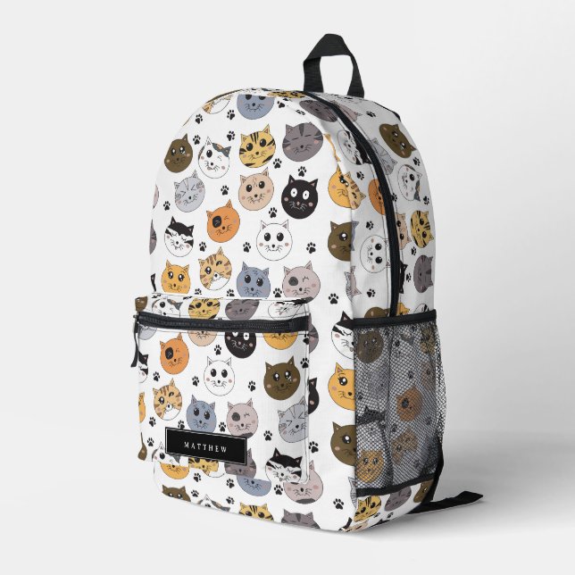 Sac À Dos Imprimé Couleur Cute Funny Chats & Paw Nom Personnalisé (Coin arrière droit)
