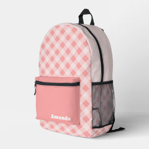Sac À Dos Imprimé Couleur d'eau plaid rose simple pour fille avec no
