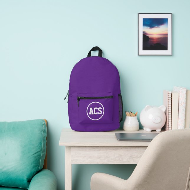 Sac À Dos Imprimé Couleurs et lettres de l'école violet et blanc (Insitu)