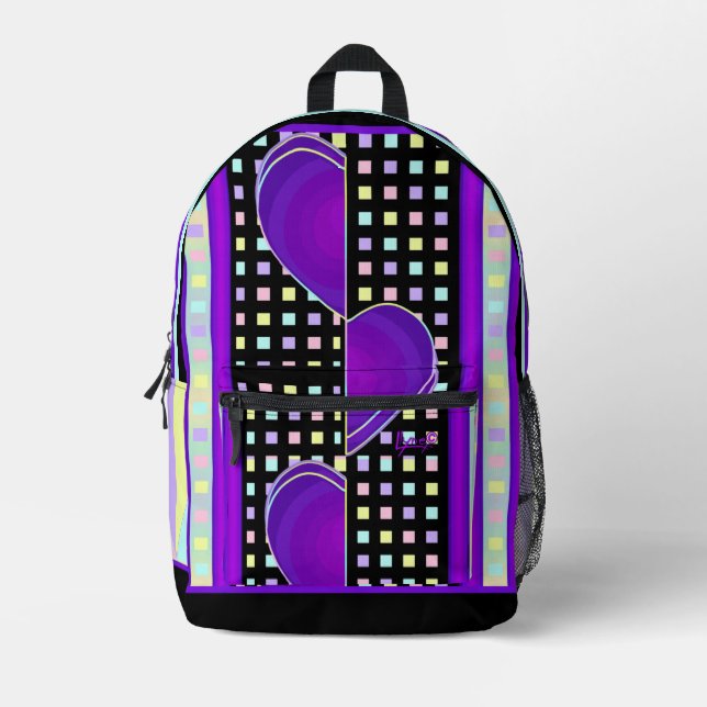 Sac À Dos Imprimé couleurs pastel & coeurs violets battre (Recto)