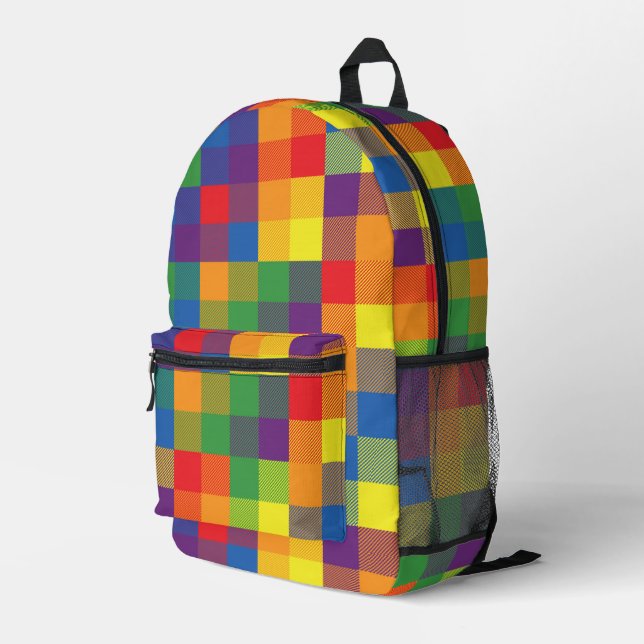 Sac À Dos Imprimé Couleurs Plaid Pride du damier Arc-en-ciel (Coin arrière droit)