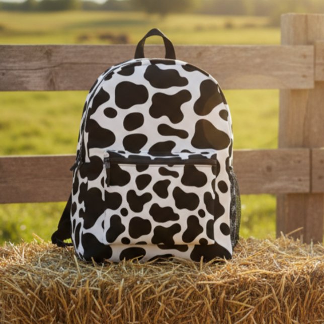 Sac À Dos Imprimé Cow print backpack, Black and white cow backpack (Créateur téléchargé)