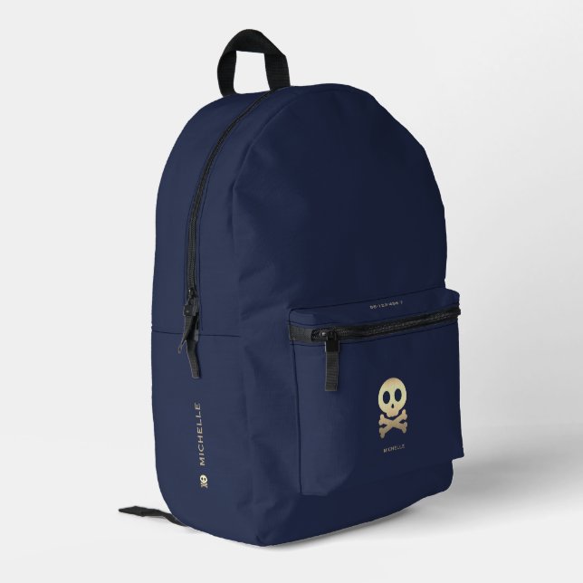 Sac À Dos Imprimé Crâne de croix d'or Stylé Bleu marine foncé  (Coin arrière gauche)