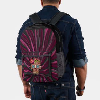 Sac À Dos Imprimé Crâne de sucre en bois sculpté avec couronne fleur