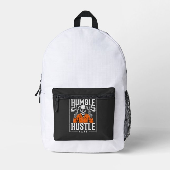 Sac À Dos Imprimé Crâne d'Halloween Reste Humble Travaille Dur (Recto)