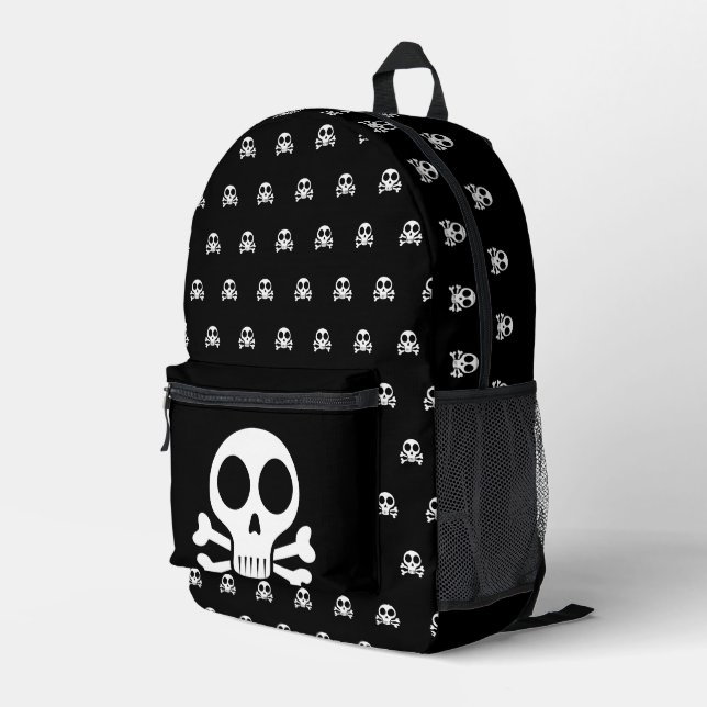 Sac À Dos Imprimé crâne effrayant sur fond noir (Coin arrière droit)
