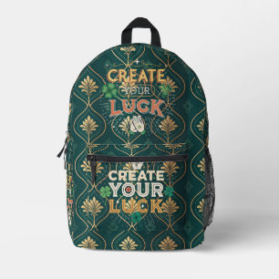 Sac À Dos Imprimé Créez Votre Chance – Motivation Élégante Verte et