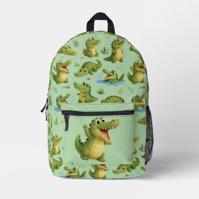 Sac À Dos Imprimé Crocodile vert imprimé en 3D  (Recto)