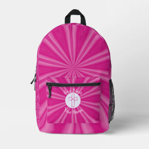 Sac À Dos Imprimé Croix chrétienne rose zig zag personnalisée
