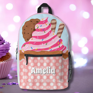 Sac À Dos Imprimé Cupcake au chocolat rose givré Personnalisé