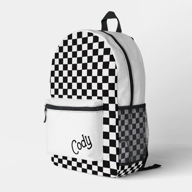 Sac À Dos Imprimé Custom Black and White Checkered  (Coin arrière droit)