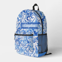 Custom Light Bleu foncé Blanc floral Paisley Art