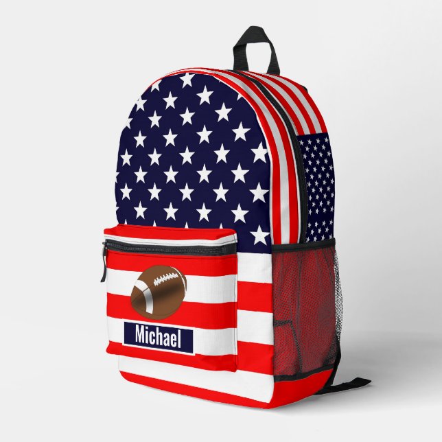 Sac À Dos Imprimé Custom Name American Flag Football Boys Backpack (Coin arrière droit)