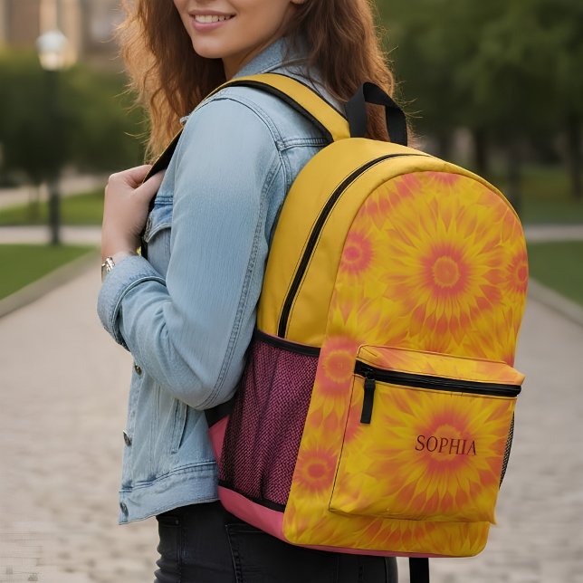 Sac À Dos Imprimé Custom Vibrant Sunflower Tie-Dye Art (Créateur téléchargé)