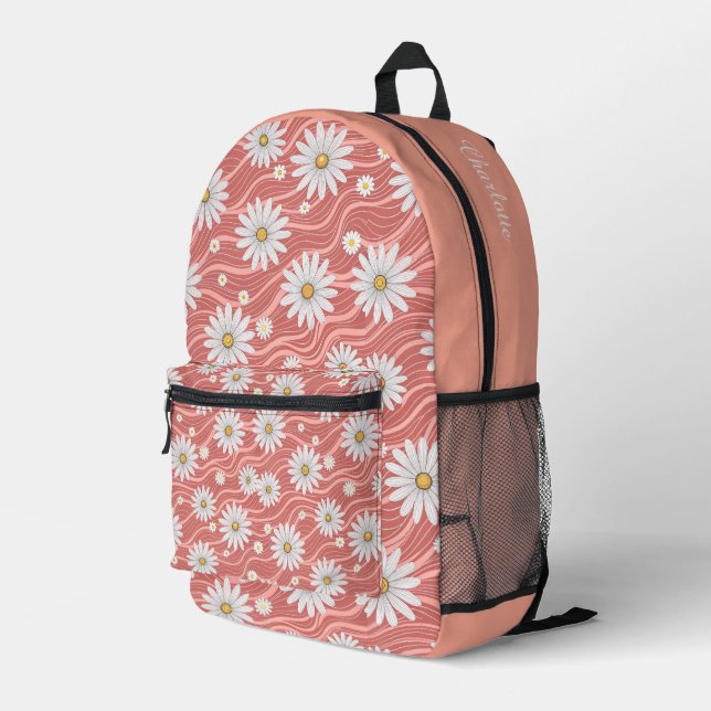 Sac À Dos Imprimé Custom Wavy Pink Daisies (Coin arrière droit)
