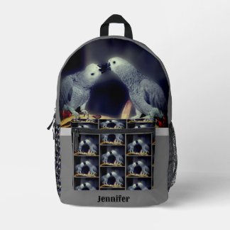 Sac À Dos Imprimé Cute African Grey Parrots Embrasser Personnalisé