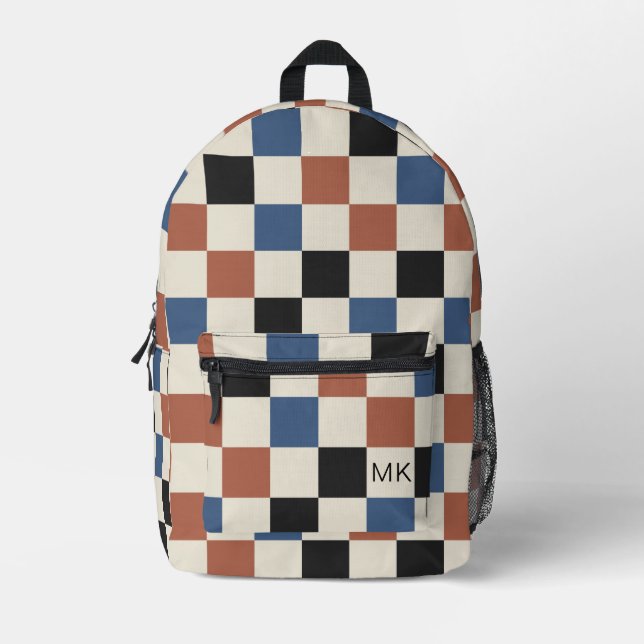 Sac À Dos Imprimé Cute Autumn Coloured Checkerboard Monogram Initial (Recto)