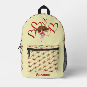 Sac À Dos Imprimé Cute Beagle Chiot Coeurs rouges Personnalisé