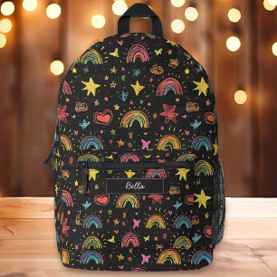 Sac À Dos Imprimé Cute Black Rainbow & Star Nom d'impression