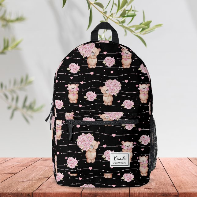 Sac À Dos Imprimé Cute Coquette Ours Teddy Avec Fleurs Roses Personn (Créateur téléchargé)
