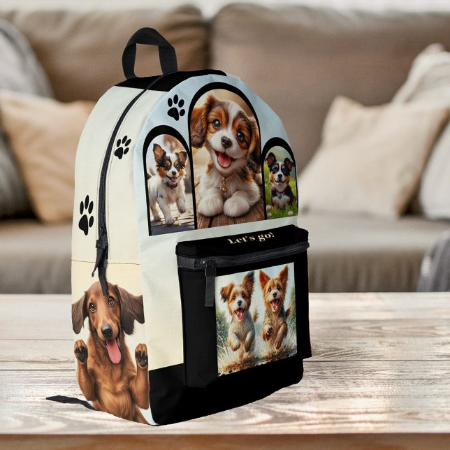 Sac À Dos Imprimé Cute Dog Lover Your Photos (Backpack featuring cute dog illustrations and paw prints.  You can also add your custom photos!)