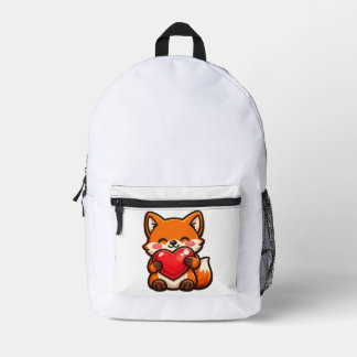 Sac À Dos Imprimé Cute Fox Heart Backpack – Kawaii Fox with Red Hear