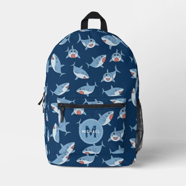 Sac À Dos Imprimé Cute Great White Sharks Ocean Monogram School (Recto)
