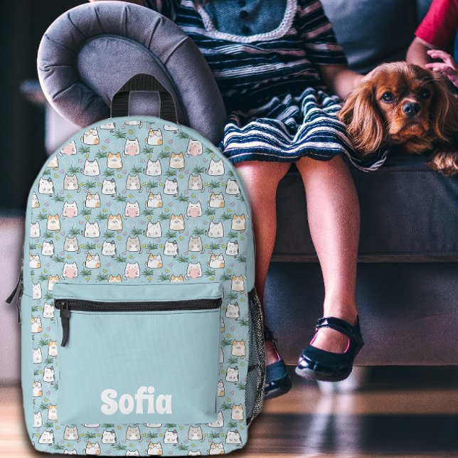 Sac À Dos Imprimé Cute kawaii kitty motif azure bleu nom (Créateur téléchargé)