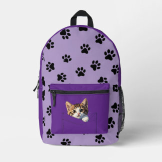 Sac À Dos Imprimé Cute Kitten Peeking Purple Paw Print Backpack